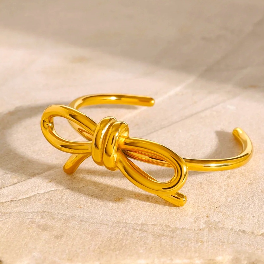 Bow Knot Cuff Bracelet - Stainless Steel with 18K Gold Plating